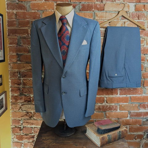 1970s JOHNNY CARSON Suit 2 piece Men's Vintage Grayish Blue Disco Era Blazer & Pants / Trousers By Johnny Carson - Size 42 (LARGE)