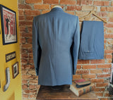 1970s JOHNNY CARSON Suit 2 piece Men's Vintage Grayish Blue Disco Era Blazer & Pants / Trousers By Johnny Carson - Size 42 (LARGE)