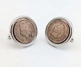 1960s Men's Vintage U.S. Indian Head Penny Cufflinks Authentic 1897 & 1907 Copper Coins in Mid Century Silver Tone Chromed Metal Settings