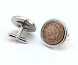 1960s Men's Vintage U.S. Indian Head Penny Cufflinks Authentic 1897 & 1907 Copper Coins in Mid Century Silver Tone Chromed Metal Settings
