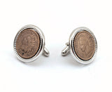 1960s Men's Vintage U.S. Indian Head Penny Cufflinks Authentic 1897 & 1907 Copper Coins in Mid Century Silver Tone Chromed Metal Settings