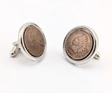 1960s Men's Vintage U.S. Indian Head Penny Cufflinks Authentic 1897 & 1907 Copper Coins in Mid Century Silver Tone Chromed Metal Settings