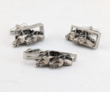 1960s Horse Head Cufflinks & Tie Clip Men's Vintage Silver Tone Metal and Pewter Cuff Links and Tie Clasp with by Shields