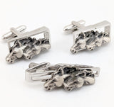 1960s Horse Head Cufflinks & Tie Clip Men's Vintage Silver Tone Metal and Pewter Cuff Links and Tie Clasp with by Shields