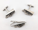 1960s Horse Head Cufflinks & Tie Clip Men's Vintage Silver Tone Metal and Pewter Cuff Links and Tie Clasp with by Shields