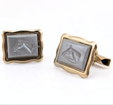 1950s-60s Vintage Men's Horse Cufflinks Mad Men Era Gold Tone Metal Cufflink Set with gray horse head cameos