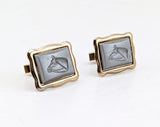 1950s-60s Vintage Men's Horse Cufflinks Mad Men Era Gold Tone Metal Cufflink Set with gray horse head cameos