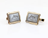 1950s-60s Vintage Men's Horse Cufflinks Mad Men Era Gold Tone Metal Cufflink Set with gray horse head cameos