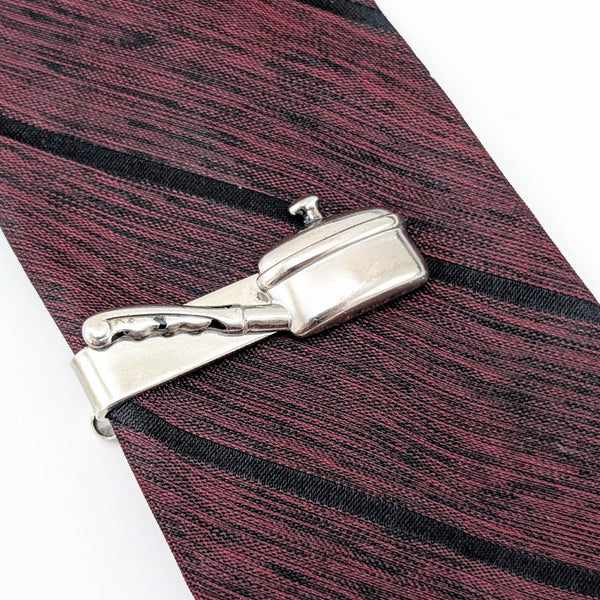 1960s Frying Pan Tie Clip Silver Tone Metal Chef's Tie Clip / Tie Clasp with Sauce Pan / Lidded Pot or Skillet Gift for Chefs