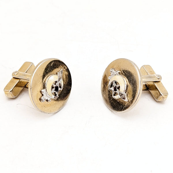 1960s SWANK Shriner Cufflinks Gold Tone Metal and Enamel Men's Vintage Masonry, Masonic Cufflink Set by Swank Inc.