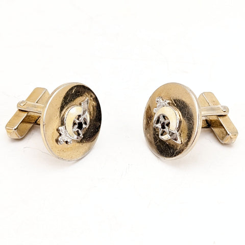 1960s SWANK Shriner Cufflinks Gold Tone Metal and Enamel Men's Vintage Masonry, Masonic Cufflink Set by Swank Inc.