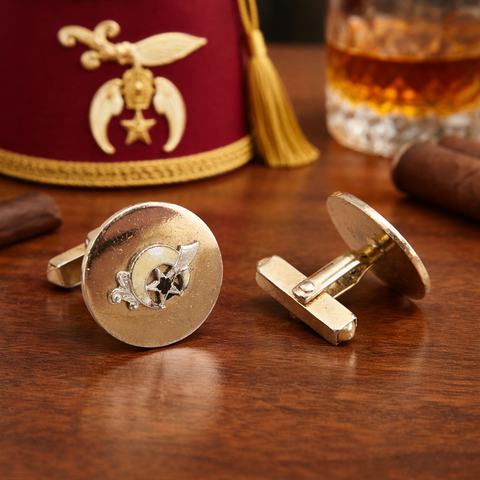 1960s SWANK Shriner Cufflinks Gold Tone Metal and Enamel Men's Vintage Masonry, Masonic Cufflink Set by Swank Inc.