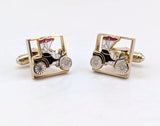 1950s-60s Antique Car Cufflinks Men's Vintage Gold Tone Metal Cufflink Set with enameled Antique Automobile designs by Shields