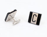 1960s-70s SWANK "C" Cufflinks Men's Vintage Black Glass & Silver Tone Metal Cuff Links with Monogram Initial Letter C by SWANK