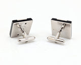 1960s-70s SWANK "C" Cufflinks Men's Vintage Black Glass & Silver Tone Metal Cuff Links with Monogram Initial Letter C by SWANK