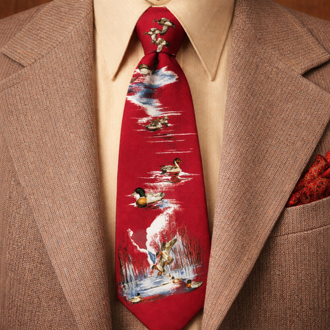 1970s Wide Red Silk Duck Tie Men's Vintage Imported All Silk Necktie with Mallard Ducks by Ducks Unlimited