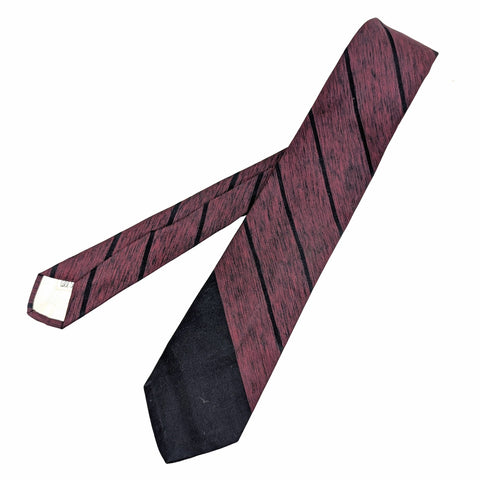 1950s Woolf Brothers Silk Skinny Tie Vintage Mad Men Era Red & Black All Silk Skinny Necktie with Diagonal Bands