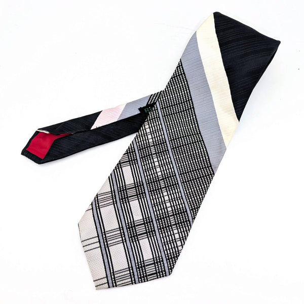 1970s Gray, Black & White Necktie Men's Vintage Super Wide Disco Era Polyester Tie by Richman Brothers