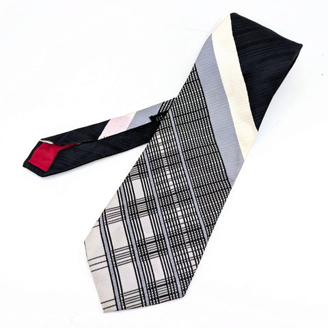 1970s Gray, Black & White Necktie Men's Vintage Super Wide Disco Era Polyester Tie by Richman Brothers