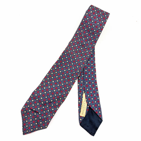 1940s Silk Fumagalli's Tie Men's Vintage Pure Silk Hand Block Printed Blue, White & Red Necktie with Brunate Made in Italy