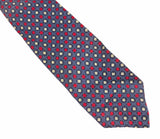 1940s Silk Fumagalli's Tie Men's Vintage Pure Silk Hand Block Printed Blue, White & Red Necktie with Brunate Made in Italy