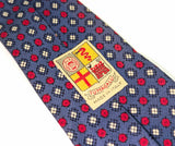 1940s Silk Fumagalli's Tie Men's Vintage Pure Silk Hand Block Printed Blue, White & Red Necktie with Brunate Made in Italy