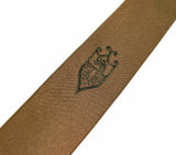 1960s Golden Brown Silk Skinny Tie Narrow Mid Century Men's Vintage All Silk Necktie with embroidered shield design by Beau Brummell