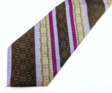1970s Disco Era Wide Men's Necktie Vintage Brown & Purple 100% Polyester Striped Tie from RS Apparel, Indianapolis, Indiana.