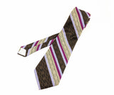 1970s Disco Era Wide Men's Necktie Vintage Brown & Purple 100% Polyester Striped Tie from RS Apparel, Indianapolis, Indiana.