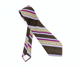 1970s Disco Era Wide Men's Necktie Vintage Brown & Purple 100% Polyester Striped Tie from RS Apparel, Indianapolis, Indiana.