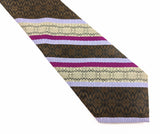 1970s Disco Era Wide Men's Necktie Vintage Brown & Purple 100% Polyester Striped Tie from RS Apparel, Indianapolis, Indiana.