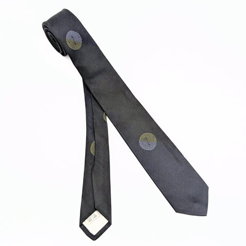 1960s Navy Blue Silk Skinny Tie Narrow Mad Men Era Mid Century Men's Vintage All Silk Necktie with Asian designs by Milt Baldridge