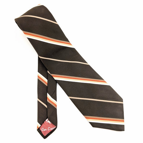1970s Disco Era Wide Brown Tie 100% Polyester Men's Vintage Necktie with diagonal stripes by Par Excellence