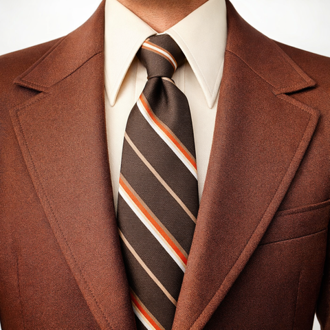 1970s Disco Era Wide Brown Tie 100% Polyester Men's Vintage Necktie with diagonal stripes by Par Excellence