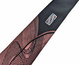 1980s Men's Retro Art Deco Skinny Tie Vintage Narrow Black & Pink 80s Polyester and Rayon necktie by City Streets with Abstract Designs