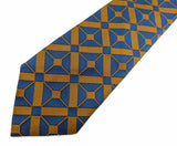 1970s Wide Geometric Tie Vintage Men's Disco Era 100% Qiana Nylon Woven Blue and Golden Brown Necktie