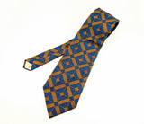 1970s Wide Geometric Tie Vintage Men's Disco Era 100% Qiana Nylon Woven Blue and Golden Brown Necktie
