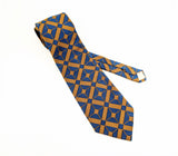 1970s Wide Geometric Tie Vintage Men's Disco Era 100% Qiana Nylon Woven Blue and Golden Brown Necktie