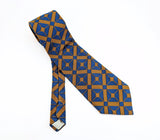 1970s Wide Geometric Tie Vintage Men's Disco Era 100% Qiana Nylon Woven Blue and Golden Brown Necktie