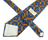 1970s Wide Geometric Tie Vintage Men's Disco Era 100% Qiana Nylon Woven Blue and Golden Brown Necktie