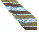 1970s Wide Brown, Blue & Silver Tie Men's Vintage Disco Era Textured Woven 100% Acetate Necktie with Abstract Geometric Designs