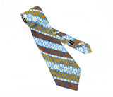 1970s Wide Brown, Blue & Silver Tie Men's Vintage Disco Era Textured Woven 100% Acetate Necktie with Abstract Geometric Designs