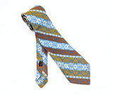 1970s Wide Brown, Blue & Silver Tie Men's Vintage Disco Era Textured Woven 100% Acetate Necktie with Abstract Geometric Designs
