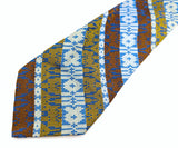 1970s Wide Brown, Blue & Silver Tie Men's Vintage Disco Era Textured Woven 100% Acetate Necktie with Abstract Geometric Designs