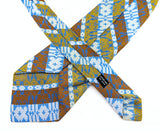 1970s Wide Brown, Blue & Silver Tie Men's Vintage Disco Era Textured Woven 100% Acetate Necktie with Abstract Geometric Designs