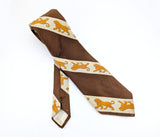 1970s Disco Era Wide Lion Tie Men's Vintage Silk Blend Necktie with Diagonal Bands and Lion designs labeled Alessandro Originals