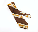 1970s Disco Era Wide Lion Tie Men's Vintage Silk Blend Necktie with Diagonal Bands and Lion designs labeled Alessandro Originals