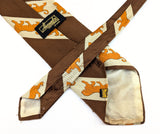 1970s Disco Era Wide Lion Tie Men's Vintage Silk Blend Necktie with Diagonal Bands and Lion designs labeled Alessandro Originals