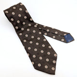 1970s Oleg Cassini Tie Men's Vintage Wide Brown Woven Polyester Disco Era Necktie with Red, White & Black Geometric Dot Designs