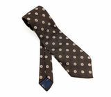 1970s Oleg Cassini Tie Men's Vintage Wide Brown Woven Polyester Disco Era Necktie with Red, White & Black Geometric Dot Designs